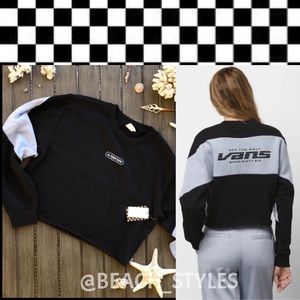 Vans Black and Light Gray Cropped Crewneck Sweatshirt